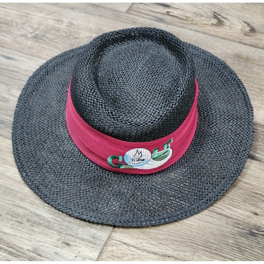 Vintage 80s Texace Golf de Pornic France Sun Hat XL Black Red Made in USA Unihat